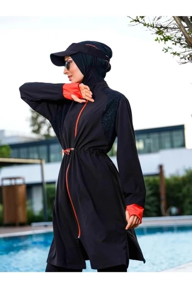 Tesmat 22109 Siyah Spor Lycra Tam Boy Tasarım Tesettür Mayo - Resim 2