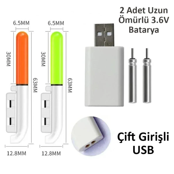Valkyrie 2 Adet Şarjlı LED Kamış Olta Ucu Işığı Su Geçirmez USB Evrensel Uyumlu Gece Balıkçılığı - 2