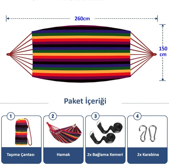 Valkyrie Çift Kişilik XL 260x150cm Kemerli Kolay Kurulabilir Kanvas Hamak Çantalı - 2