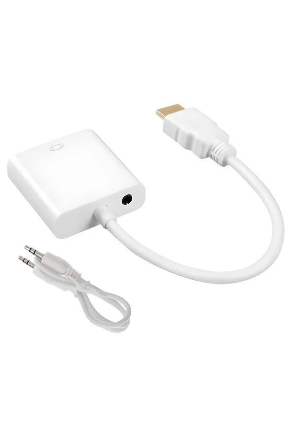 HDMI - VGA Dönüştürücü Adaptör + Ses Çıkışlı (Beyaz Renkli) - 3