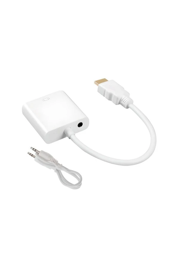 HDMI - VGA Dönüştürücü Adaptör + Ses Çıkışlı (Beyaz Renkli) - 5