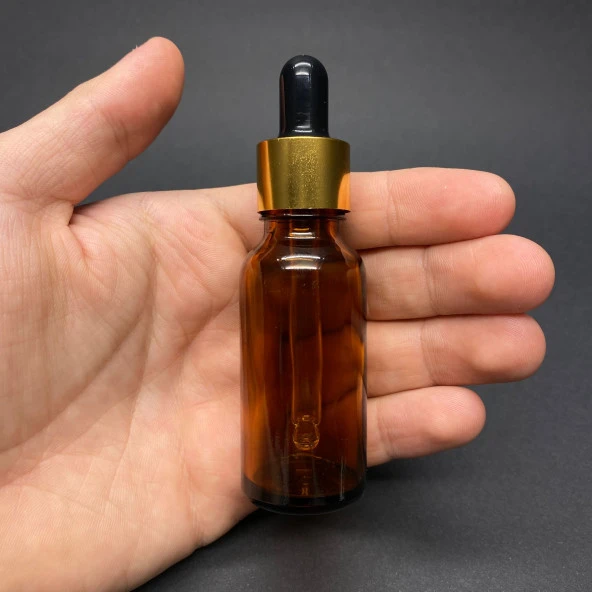 20 Ml Amber Cam Damlalıklı Şişe , Gold Metalik Kapak , 20 Cc Kahverengi Cam Damlalıklı Şişe x 6 Adet - Resim 2