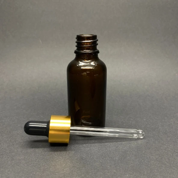 30 Ml Amber Cam Damlalıklı Şişe , Gold Metalik Kapak , 30 Cc Kahverengi Cam Damlalıklı Şişe x 6 Adet ürün görseli