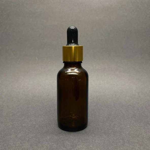 30 Ml Amber Cam Damlalıklı Şişe , Gold Metalik Kapak , 30 Cc Kahverengi Cam Damlalıklı Şişe x 6 Adet - Resim 2
