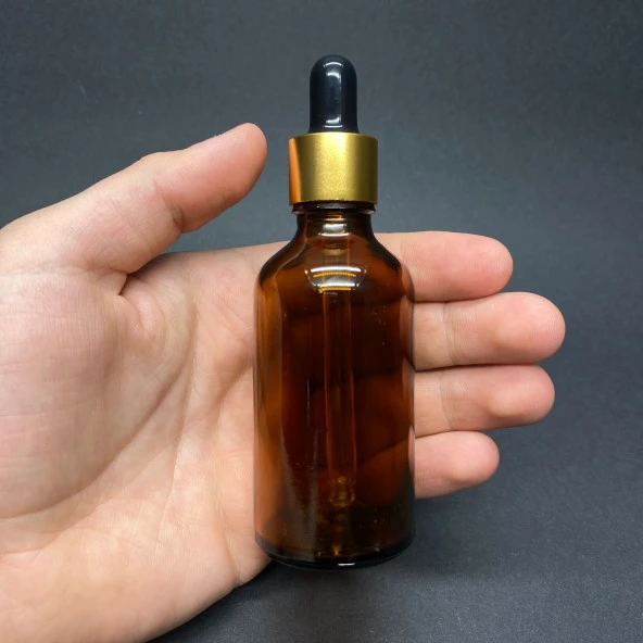 50 Ml Amber Cam Damlalıklı Şişe , Gold Metalik Kapak , 50 Cc Kahverengi Cam Damlalıklı Şişe x 6 Adet ürün görseli