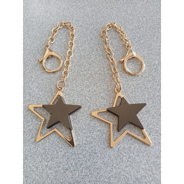 2 Adet Gold Metal Yıldız Sallantı Çanta Süsü - 3
