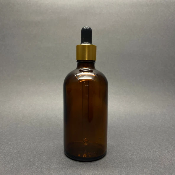 100 Ml Amber Cam Damlalıklı Şişe , Gold Metalik Kapak , 100 Cc Kahverengi Cam Damlalıklı Şişe x 6 Adet - Resim 2