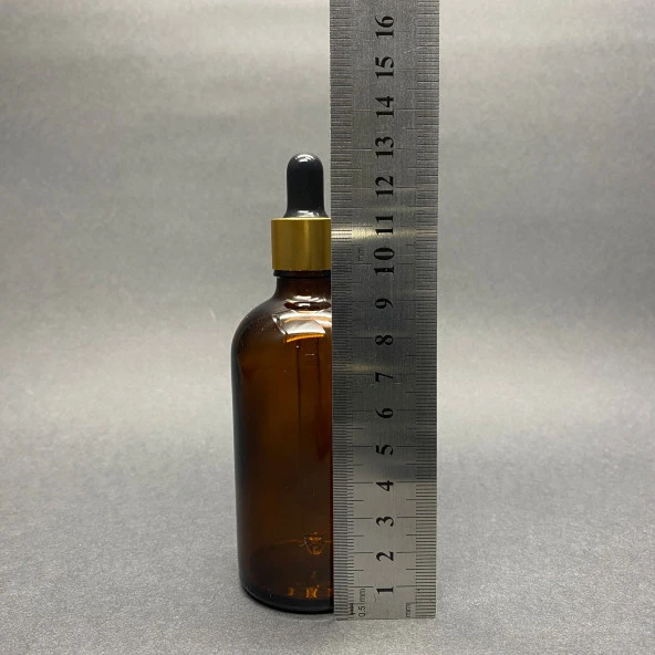 100 Ml Amber Cam Damlalıklı Şişe , Gold Metalik Kapak , 100 Cc Kahverengi Cam Damlalıklı Şişe x 6 Adet - Resim 3