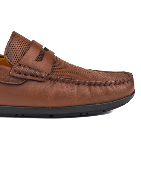 Datça Kahverengi Hakiki Deri Erkek Loafer Ayakkabı - Resim 5