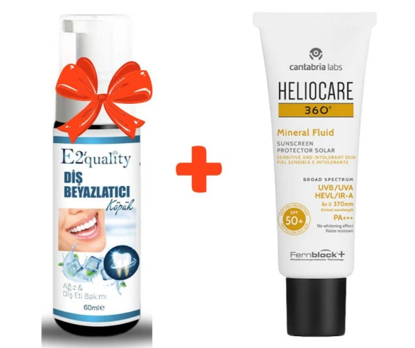 E2'quality Diş Beyazlatıcı Köpük + Heliocare 360 Mineral Spf 50 50 ML Güneş Kremi