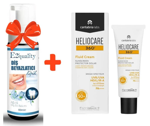 E2'quality Diş Beyazlatıcı Köpük + Heliocare 360 Fluid Cream Spf 50 50 ML Güneş Kremi