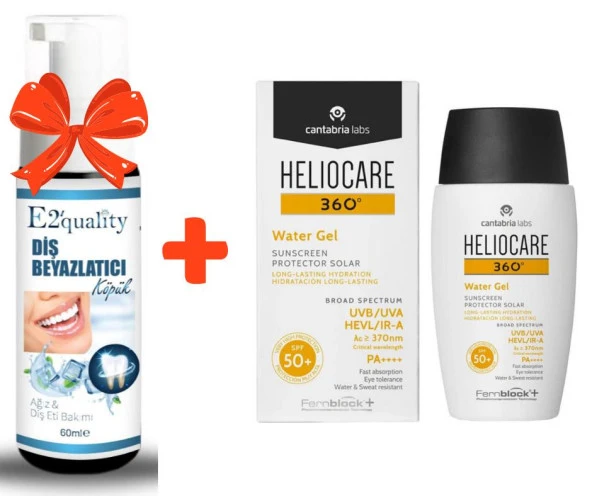 E2'quality Diş Beyazlatıcı Köpük + Heliocare 360 Water Gel Spf 50 50 ML Güneş Kremi