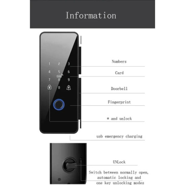Kalite Akıllı Cam Kapı Kilidi (Parmak Izi + Şifre + Kart + Bluetooth Ile Açma) - 2