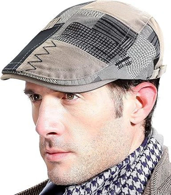 Valkyrie İtalyan Style Erkek Kasket Şapka Kanvas  Asimetrik Model Ayarlanabilir Terletmez Erkek Gri - 2