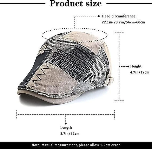 Valkyrie İtalyan Style Erkek Kasket Şapka Kanvas  Asimetrik Model Ayarlanabilir Terletmez Erkek Gri - 8