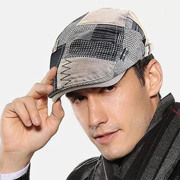Valkyrie İtalyan Style Erkek Kasket Şapka Kanvas  Asimetrik Model Ayarlanabilir Terletmez Erkek Gri - 9