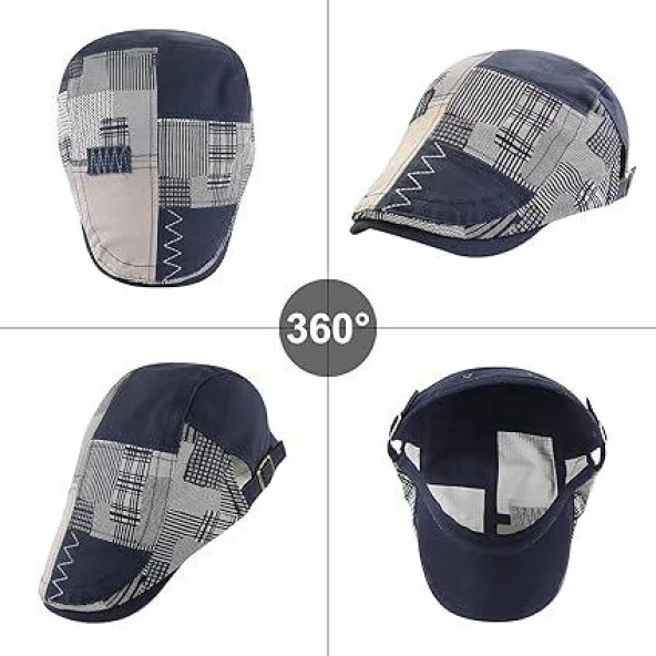 Valkyrie İtalyan Style Erkek Kasket Şapka Kanvas  Asimetrik Model Ayarlanabilir Terletmez Erkek Lacivert - 5