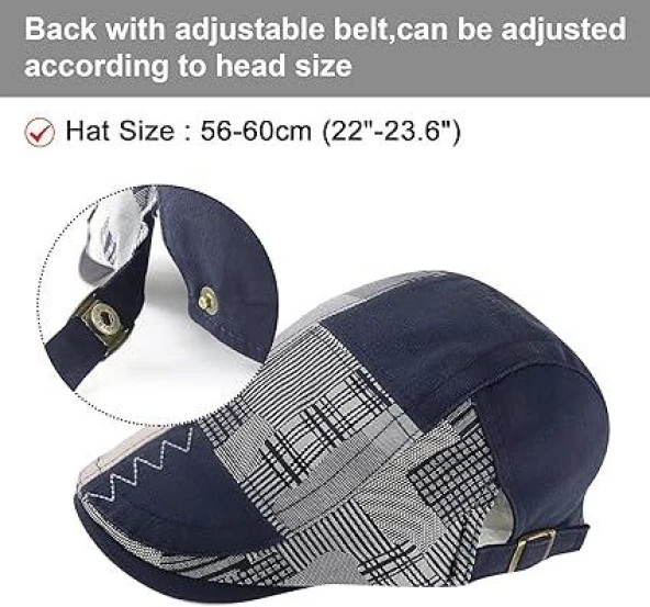 Valkyrie İtalyan Style Erkek Kasket Şapka Kanvas  Asimetrik Model Ayarlanabilir Terletmez Erkek Lacivert - 6