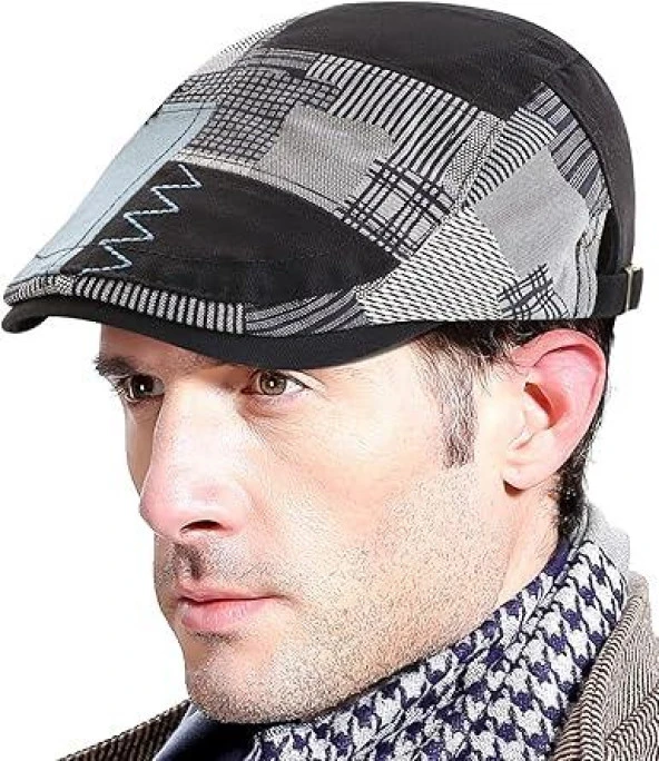 Valkyrie İtalyan Style Erkek Kasket Şapka Kanvas  Asimetrik Model Ayarlanabilir Terletmez Erkek Siyah - 3