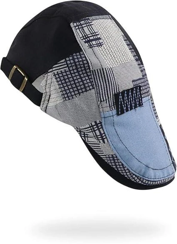 Valkyrie İtalyan Style Erkek Kasket Şapka Kanvas  Asimetrik Model Ayarlanabilir Terletmez Erkek Siyah - 5