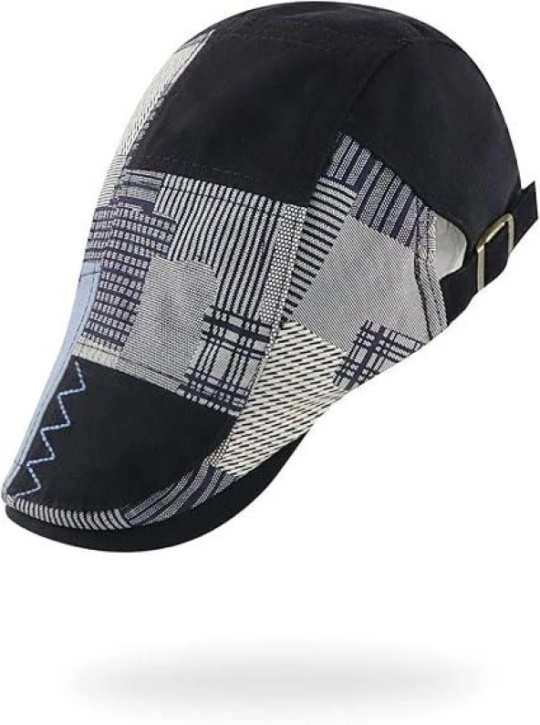 Valkyrie İtalyan Style Erkek Kasket Şapka Kanvas  Asimetrik Model Ayarlanabilir Terletmez Erkek Siyah - 6