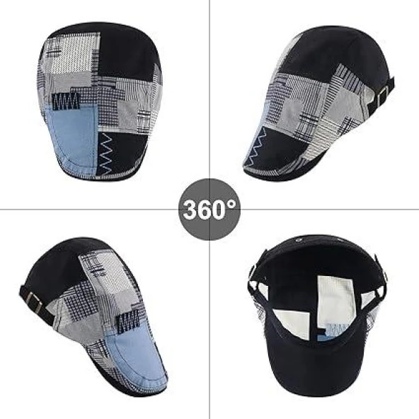 Valkyrie İtalyan Style Erkek Kasket Şapka Kanvas  Asimetrik Model Ayarlanabilir Terletmez Erkek Siyah - 7