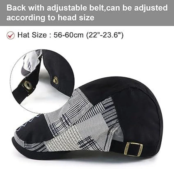 Valkyrie İtalyan Style Erkek Kasket Şapka Kanvas  Asimetrik Model Ayarlanabilir Terletmez Erkek Siyah - 10