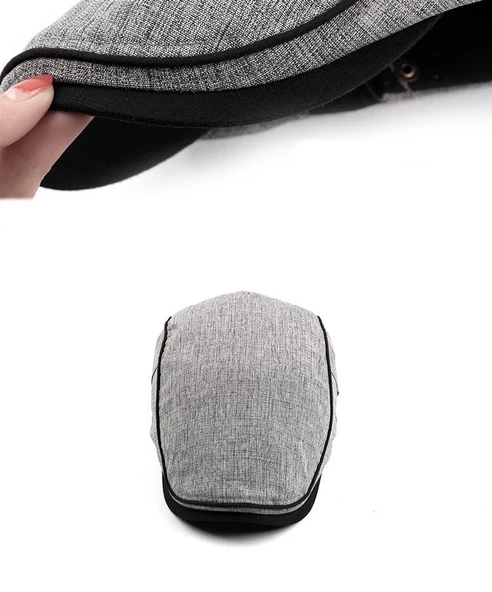 Valkyrie İtalyan Style Retro Düz Çizgi Detaylı Erkek Kasket Şapka Tokalı Ayarlanabilir Erkek Gri - 6