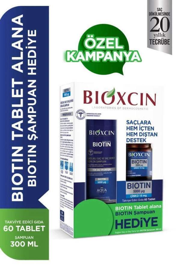 Bioxcin Biotin 5000 Mcg 60 Tablet ve Biotin Şampuan Seti - Diş Beyazlatıcı Köpük Hediye