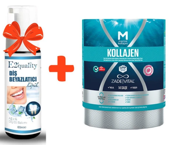 E2'quality Diş Beyazlatıcı Köpük + Zade Vital Marine Collagen Hyaluronic Acid 40 Kapsül Kolajen Takviyesi