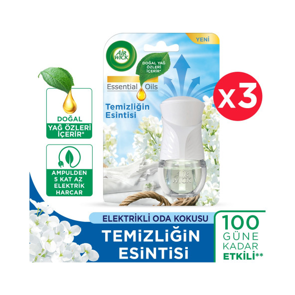 Air Wick Elektrikli Oda Kokusu Kit (Cihaz+Yedek Temizliğin Esintisi) x 3