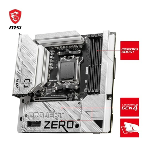 MSI B650M PROJECT ZERO WIFI-6E DDR5 HDMI-DP PCIE 4.0 AM5 mATX - 4