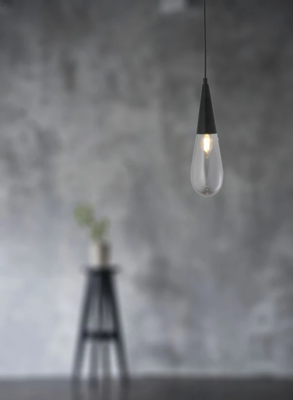 TT Aydınlatma TT023-1-FULL-SY  Damla Modeli Full Mat Siyah Tekli Avize - Resim 2