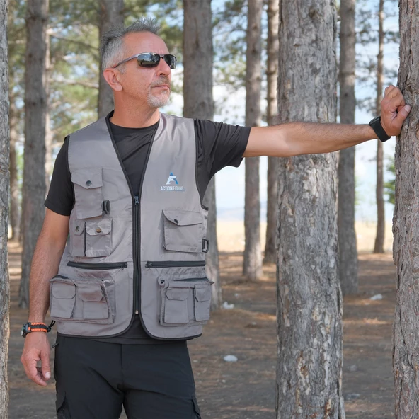 Action Dört Mevsim Çok Cepli Outdoor Spor Yelek Gri - Resim 7
