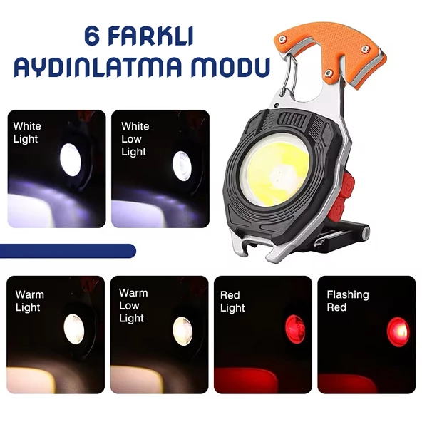 Wison Çok Fonksiyonlu Şarjlı Anahtarlıklı Fener Turuncu (WS-5050) - 3