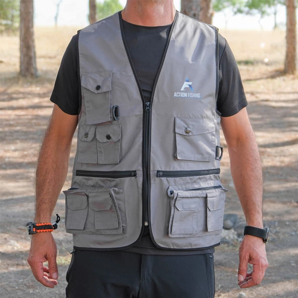Action Dört Mevsim Çok Cepli Outdoor Spor Yelek Gri - Resim 2