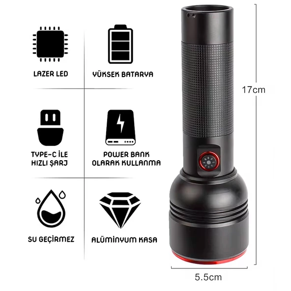 Wison 20W Şarjlı Metal El Feneri (WS-5572) - Resim 3