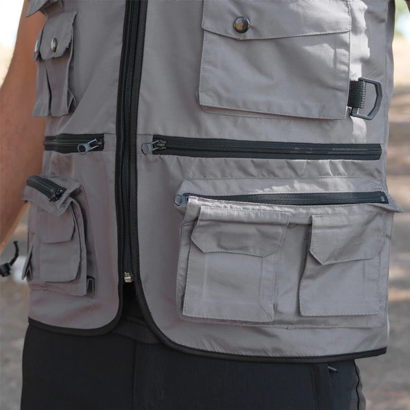 Action Dört Mevsim Çok Cepli Outdoor Spor Yelek Gri - Resim 6