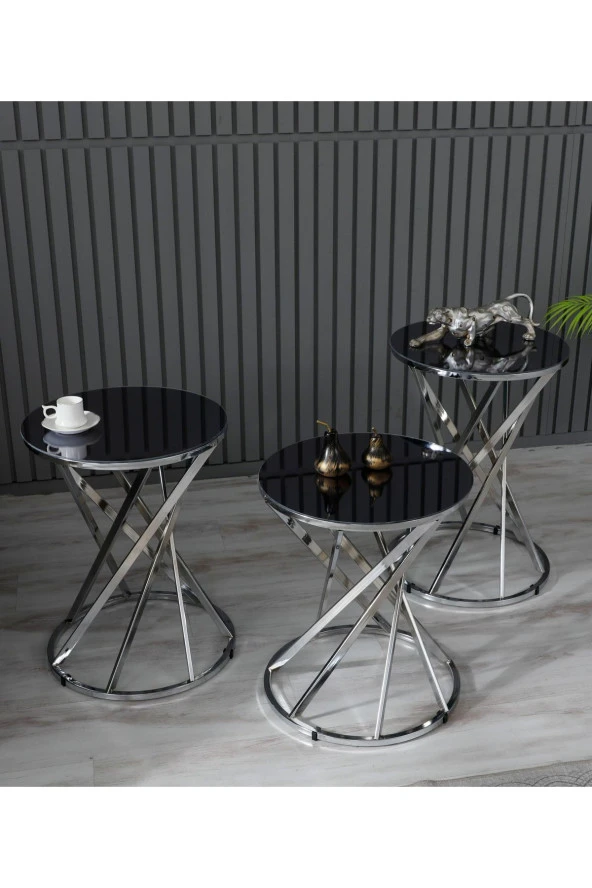 boons Laura Zigon Sehpa Takımı - Krom Füme