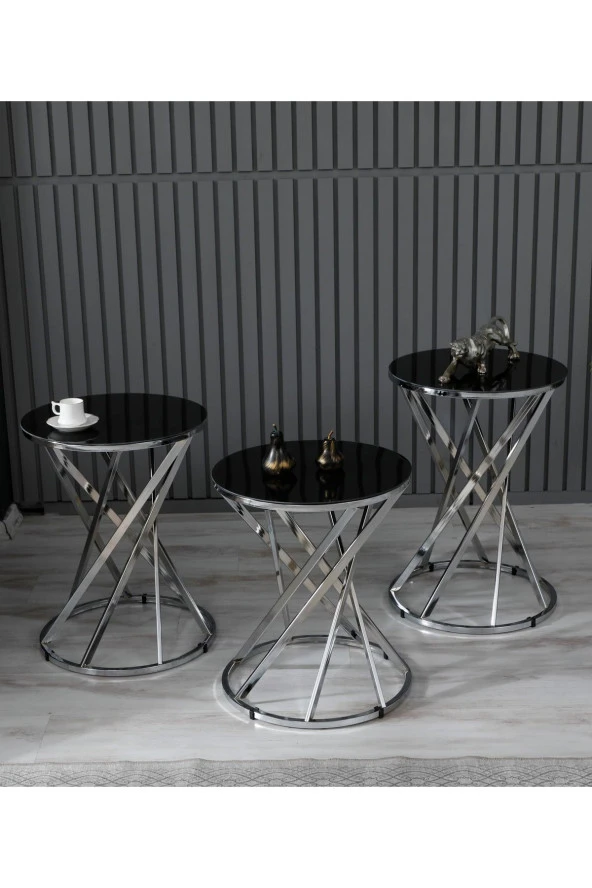 boons Laura Zigon Sehpa Takımı - Krom Siyah