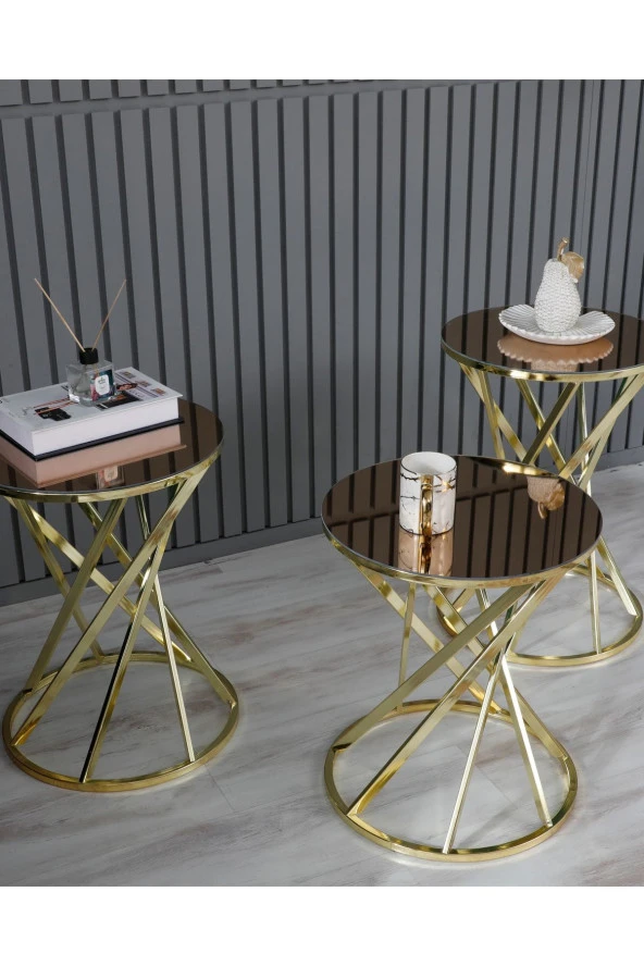 boons Laura Zigon Sehpa Takımı - Gold Bronz