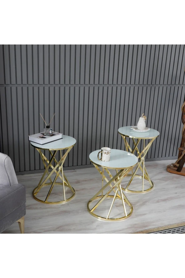 boons Laura Zigon Sehpa Takımı - Gold Beyaz