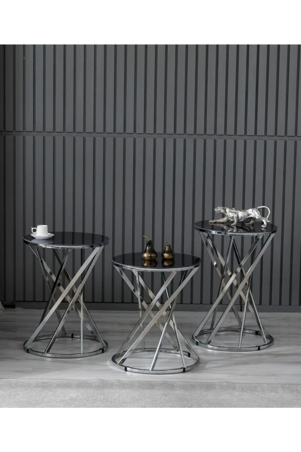 boons Laura Zigon Sehpa Takımı - Krom Füme - 2