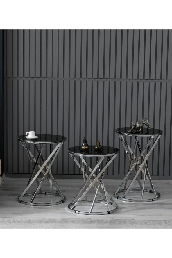 boons Laura Zigon Sehpa Takımı - Krom Siyah - 2