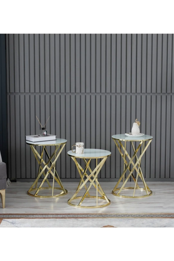 boons Laura Zigon Sehpa Takımı - Gold Beyaz - 2