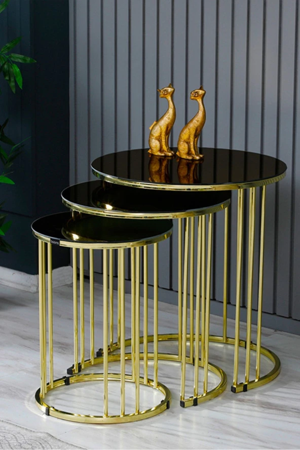 boons Palmira Zigon Sehpa, Gold - Siyah Cam