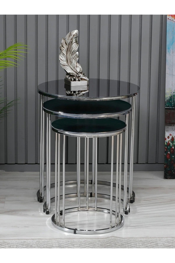 boons Palmira Zigon Sehpa, Siyah Mermer Desen Cam - 5