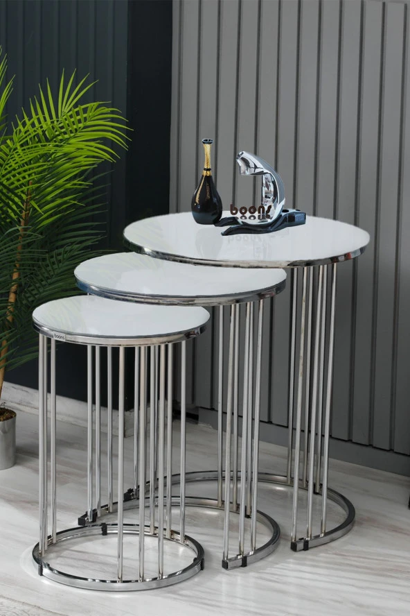 boons Palmira Zigon Sehpa, Beyaz Cam