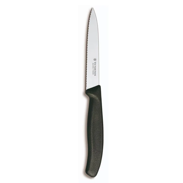 VİCTORİNOX SİVRİ UÇLU TIRTIKLI SOYMA BIÇAĞI 10 CM SİYAH