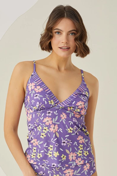 Renkli Bloom Tek Üst Tankini - 2